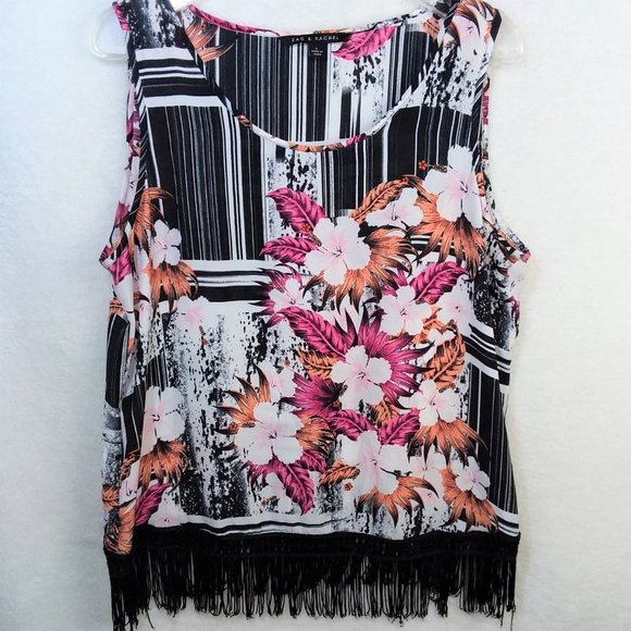 Zac & Rachel Floral Abstract Fringe Tank Top L - Picture 1 of 7